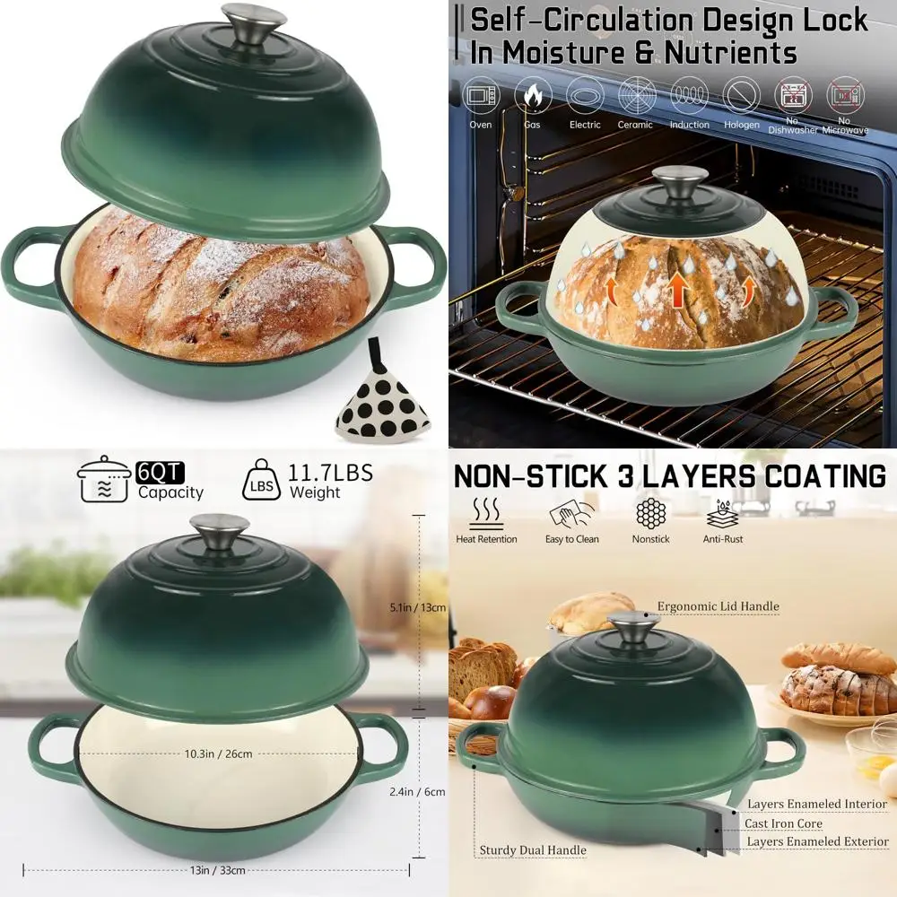 

10-литровая эмалированная чугунная голландская духовка с крышкой и хлопковым держателем для выпечки хлеба и многого другого