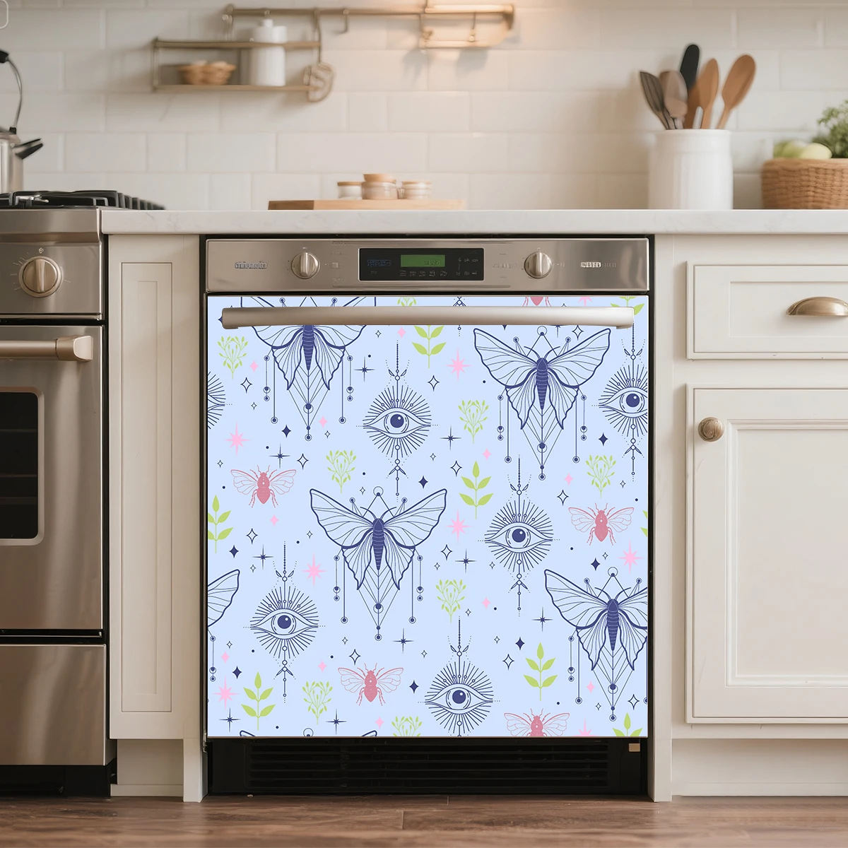 Moon Crystal Mushroom Dishwasher Sticker Dark Art Decor for Wallpaper Self-adhesive Washing Machine Kitchen Cabinet Decoration