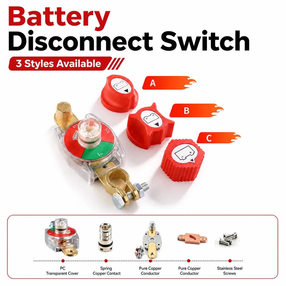 Thick Brass Top Side Post Battery Disconnect Switch 12-48V 275A High Current Auto Negative Terminal Power Cut Off Kill Switch