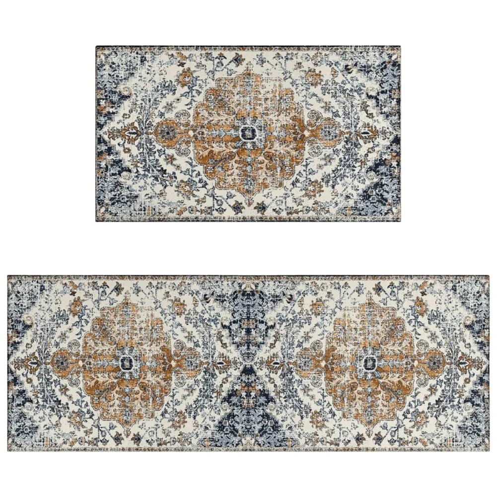 

NonSlip Cushioned Kitchen Rugs Set of 2 Waterproof Polyester Mats 17 by 47 and 17 by 30 Inches for Floor Coverage
