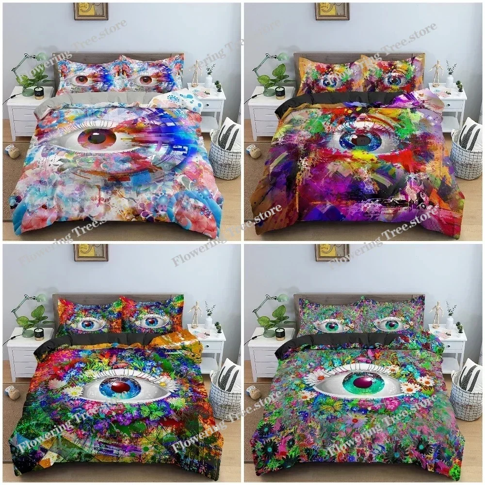 

Colored Art Human Eye Duvet Cover Bedding Set 3D Printed QuiltComforter Cover Pillowcase King Queen Twin Single Size Bedclothes