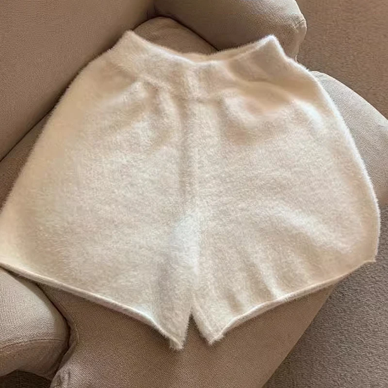 ارتفاع الخصر ألف خط واسعة الساق فضفاضة تقليد المنك الصوف السراويل النسائية محبوك الخريف والشتاء لباس خارجي #4