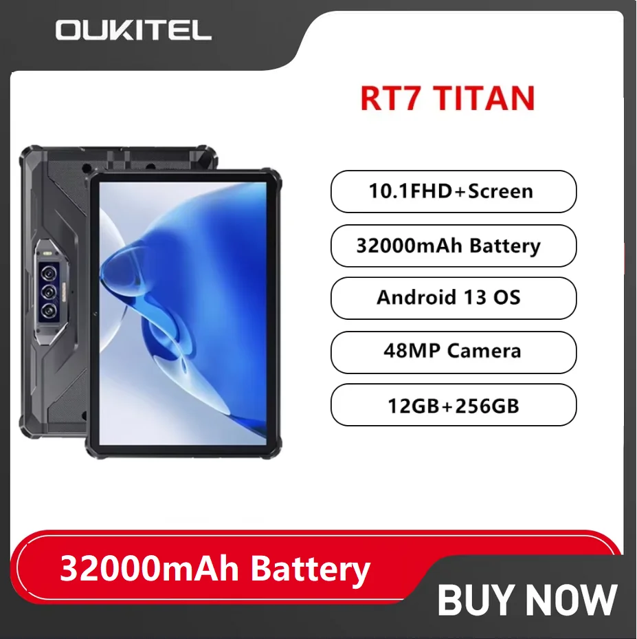 Oukitel RT7 TITAN 5G Rugged Tablet PC 12GB+256GB Android 13 10.1Inch FHD Tablet Pad 48MP Camera 32000mAh Battery 33W Fast Charge