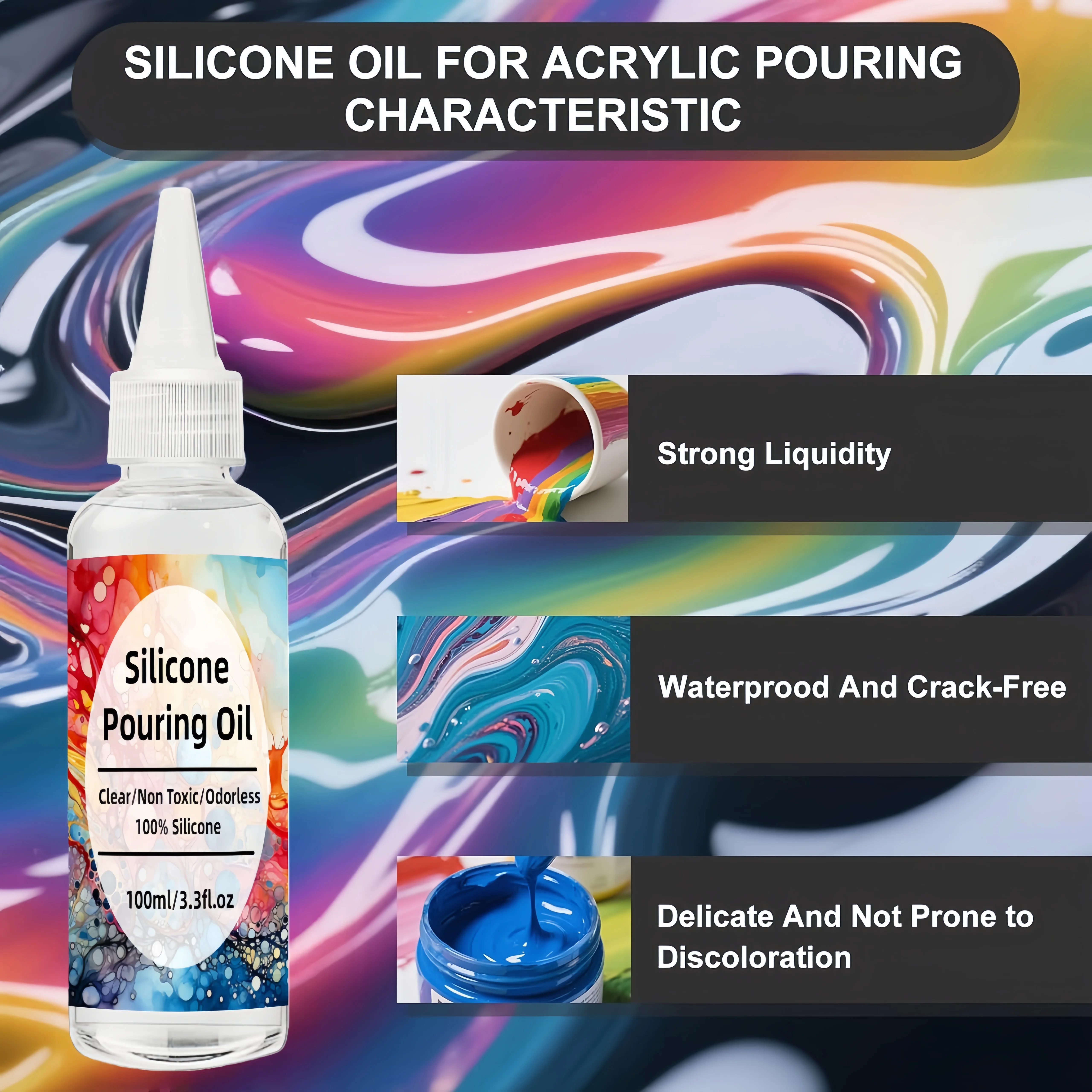 Silicone Pouring Oil for Art, Dramatic Cell Activator for Acrylic Paint Pour, with All Painting Acrylic or Watercolor