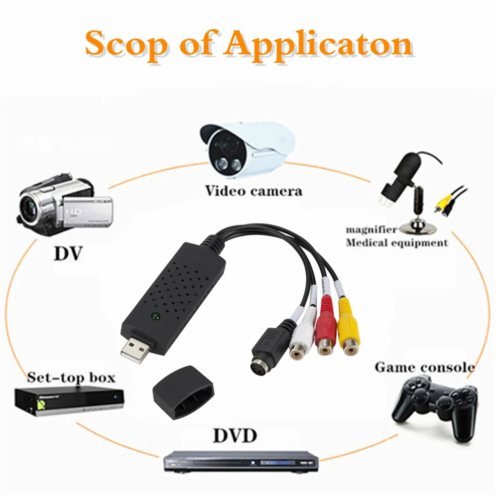 GRWIBEOU USB 2.0 do RCA Adapter na kabel do konwertera USB 2.0 RCA Audio wideo karta przechwytująca do TV DVD VHS przechwytywanie urządzenie do