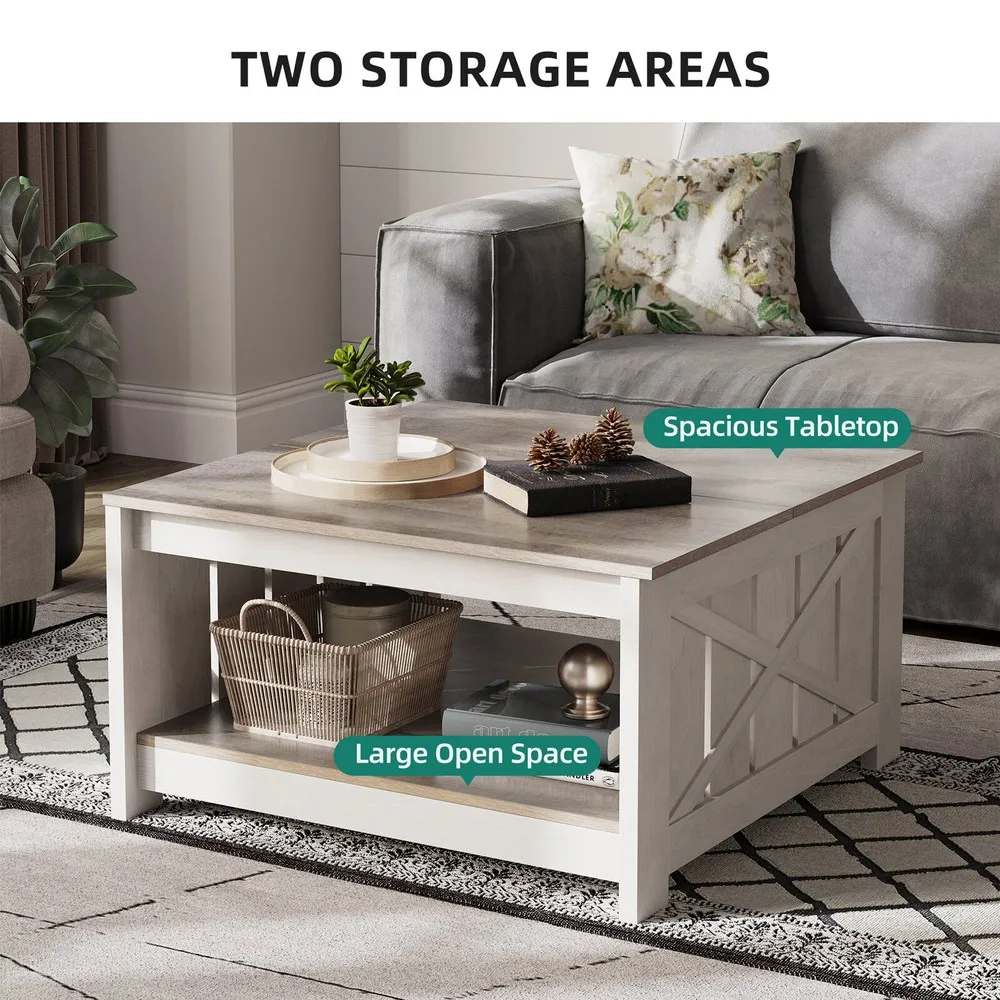 Ultym Square Coffee Table Wood Center Table w/ Half Open Storage Compartment