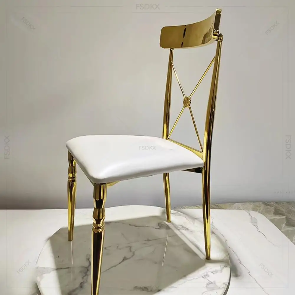 

Factory Wholesale Gold Stainless Steel Hotel Banquet With White Pu Leather Wedding Chairs Occasions Furniture