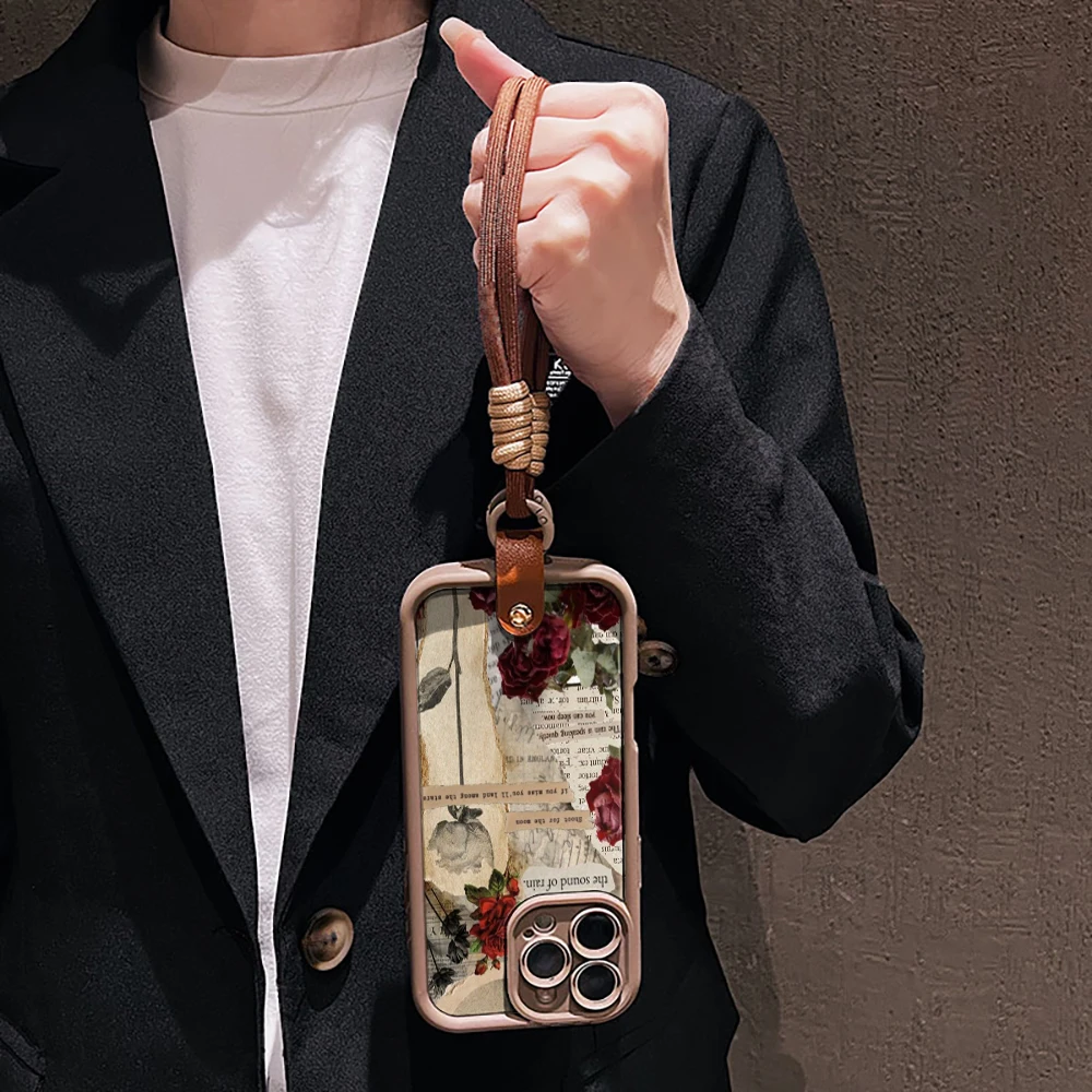 Vintage-Rosen-Silikon-Handyhülle für iPhone 17 16 17 Pro 15 14 13 12 11 Pro Max 16E 7 8 Plus XR XS mit Lanyard Stoßfeste Hülle – Detail 5