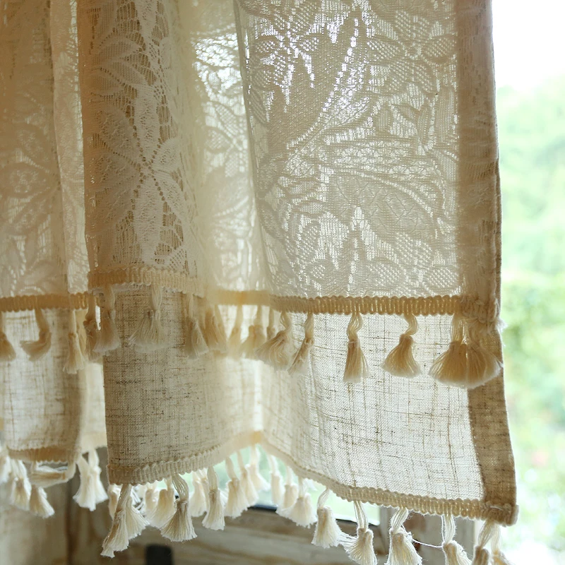 Cotton and linen double lace fresh blackout curtains curtains bedroom living room kitchen decoration