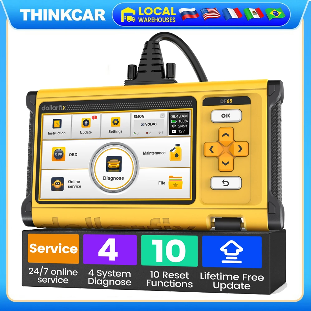 Dollarfix DF65 Diagnostic Tools 4 System OBD2 Scanner 10 Reset Scan Tool Oil/ETS/DPF/EPB/SAS/TPMS/Injector/Bleeding/Airbag Reset