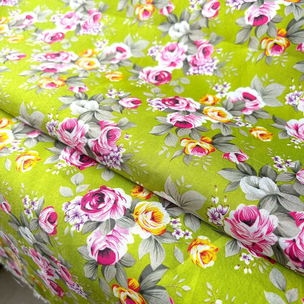 Polyester Rose Flower Printed Pattern Fabric For Sewing Dress Skirts Doll Clothes DIY Crafts Tablecloth Kitchen Apron Materials