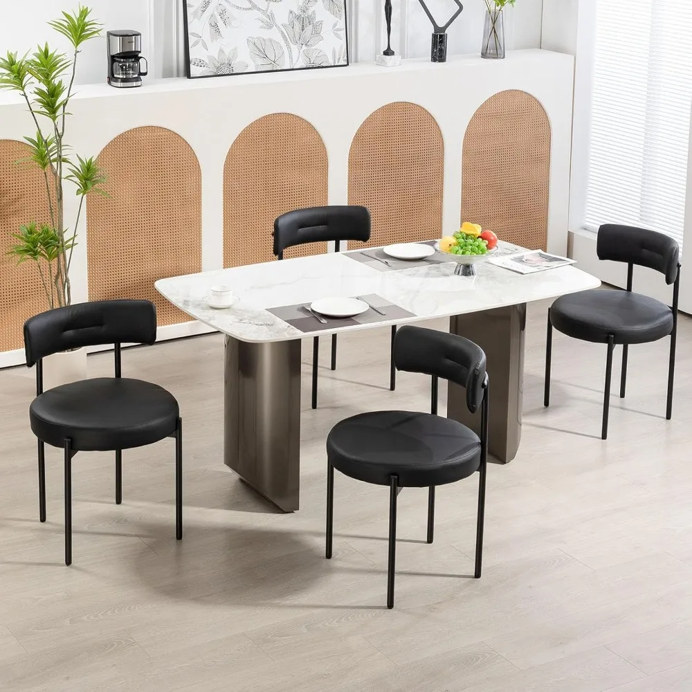 Mid-Century Modern Kitchen Chairs with Metal Legs and Curved Backrest, PU Leather Upholstered Chairs for Dining Room