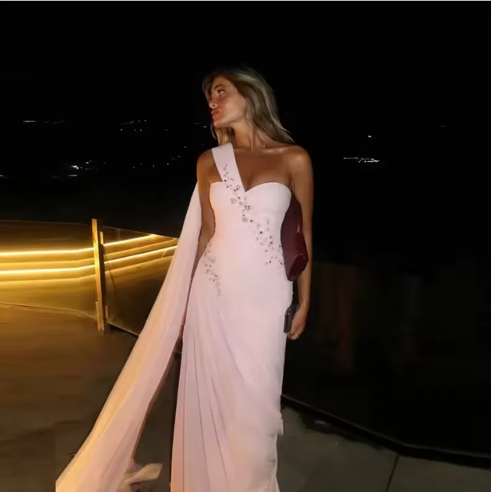الشيفون حورية البحر فساتين لحضور الحفلات الموسيقية على شكل قلب بكتف واحد مطوي فستان سهرة رائع عالي الجودة رداء حفلات النساء حسب الطلب