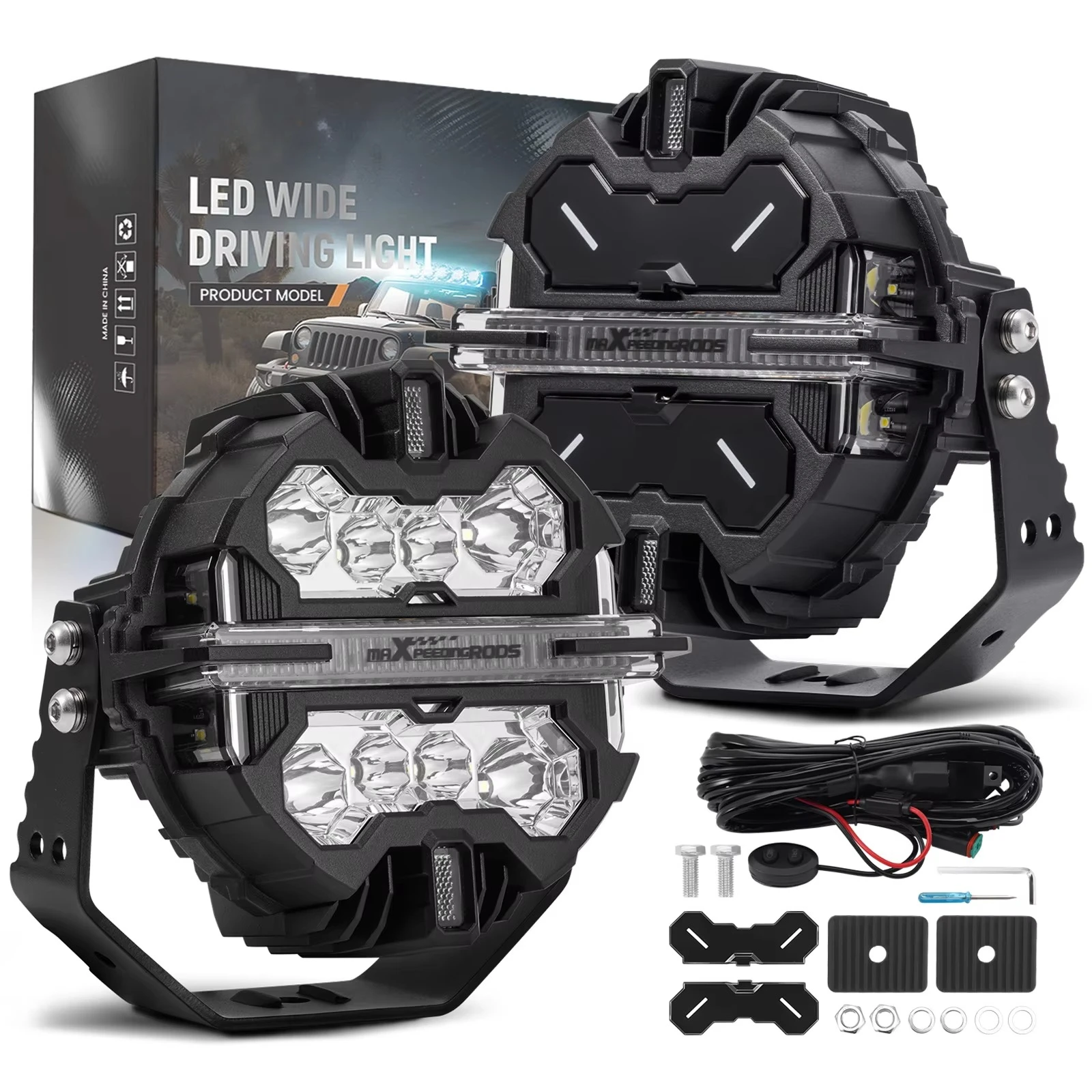 7inch 2x Round LED Headlights Driving Auxiliary Light Offroad Led Bar 270° Beam DRL 150W For Offroad 4X4 SUV