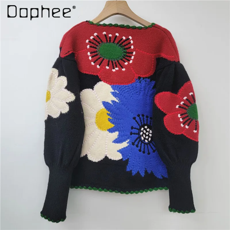 Vintage kleurblok bloemenborduurwerk elegant gebreid vest dames herfst winter trendy persoonlijkheid los casual vest