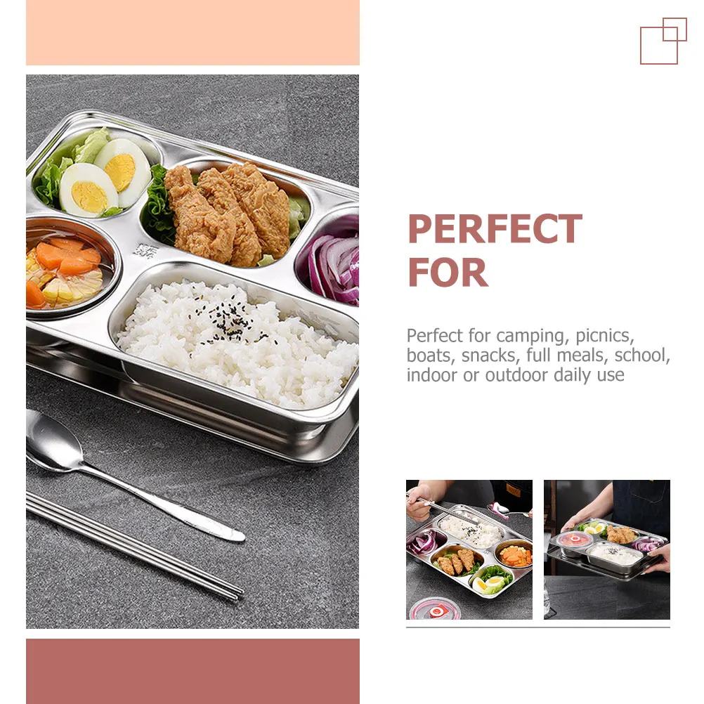 

2 Sets Stainless Steel Grid Lunch Box Snackteller Kinder Food Large Bento Plate with Lid Tableware Servierplatte Mit Deckel