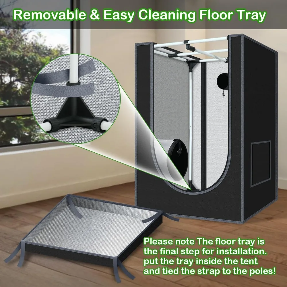 2x2 グロウテント 24x24x36 水耕栽培 室内植物栽培室 床トレイ付き