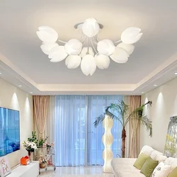 Nordic White Lily Blossom Led Chandeliers Lamparas De Techo Ceiling Light for Living Dining Room Kitchen Lamp Bedroom Colgantes