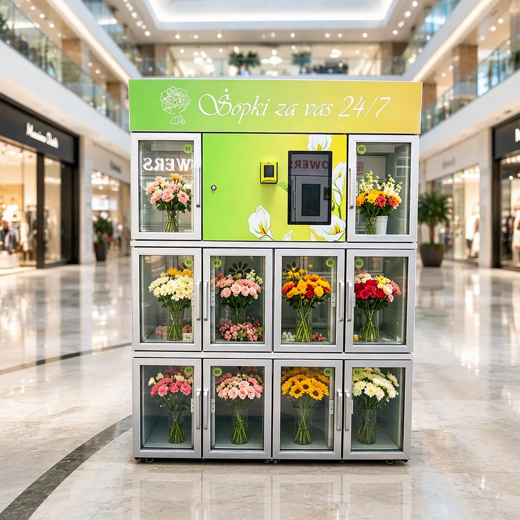 Smart Flower Retail Vending Machine with Digital Interface for Roses Bouquets and Seasonal Flowers