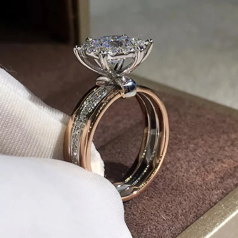 

Round Classic 4 Claws Design Bridal Engagement Wedding Rings AAA Dazzling Cubic Zirconia Hot Sale Timeless Style Female Jewelry