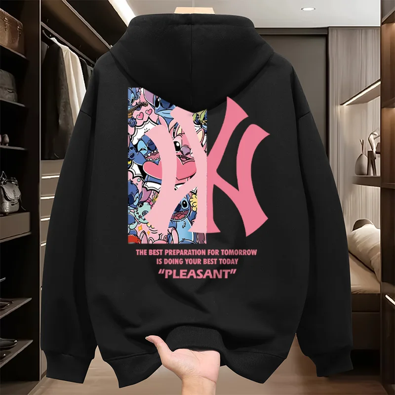 Disney Stitch spring and autumn hooded hooded hoodie men's fashion brand casual heavy loose couples long-sleeved coat
