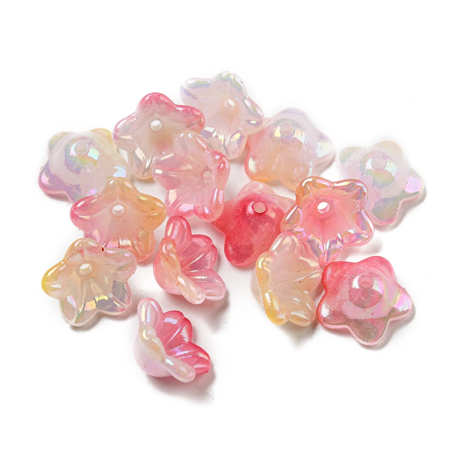 200pcs Iridescent Acrylic Bead Caps AB Color Plated 5-Petal Flower for Making DIY Jewelry Bracelet Earring Necklace Supplies