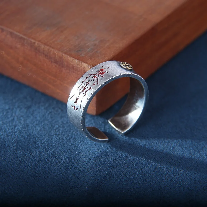 S925 Sterling Silver Spell Adjustable Ring Punk Style Old Process Free Size Women Fine Jewelry FYRNG155