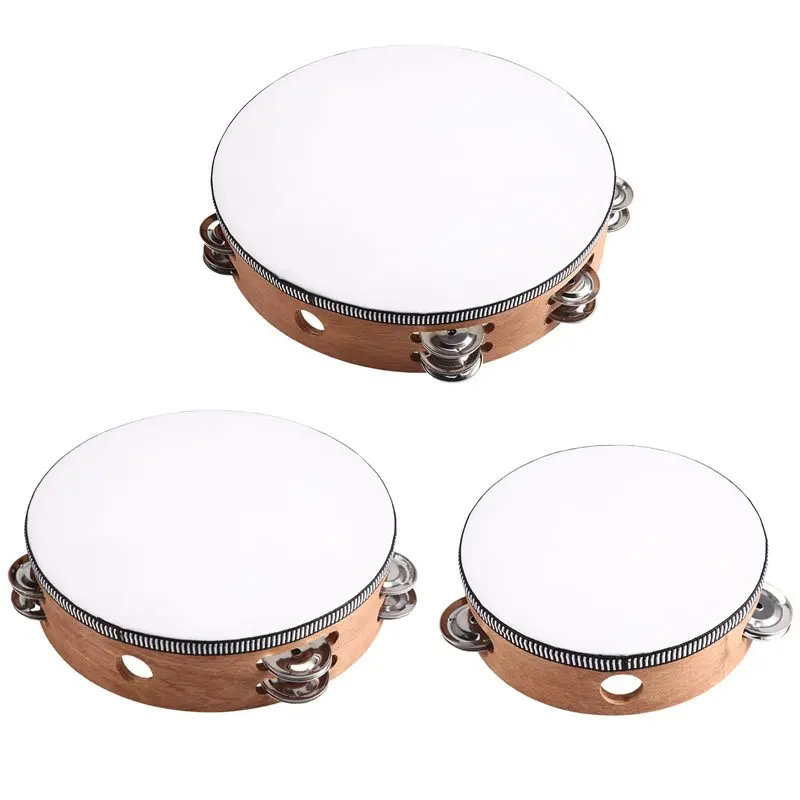NALFI-3 Pack Wooden Tambourine Set 6+8+10 Inches Percussion Tambourines With Storage Bag For Church, Wedding, Party, Dance, B