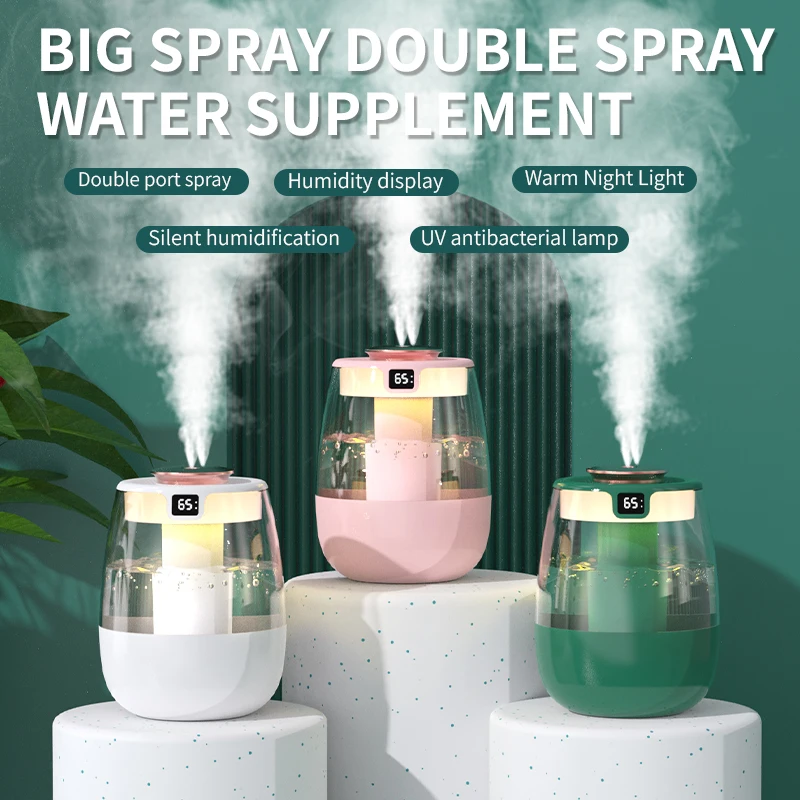 Dual Spray Large Capacity Humidifier, Multi‑Color Night Light Large Mist Volume Desktop Humidifier for Home Bedroom Office, Deco