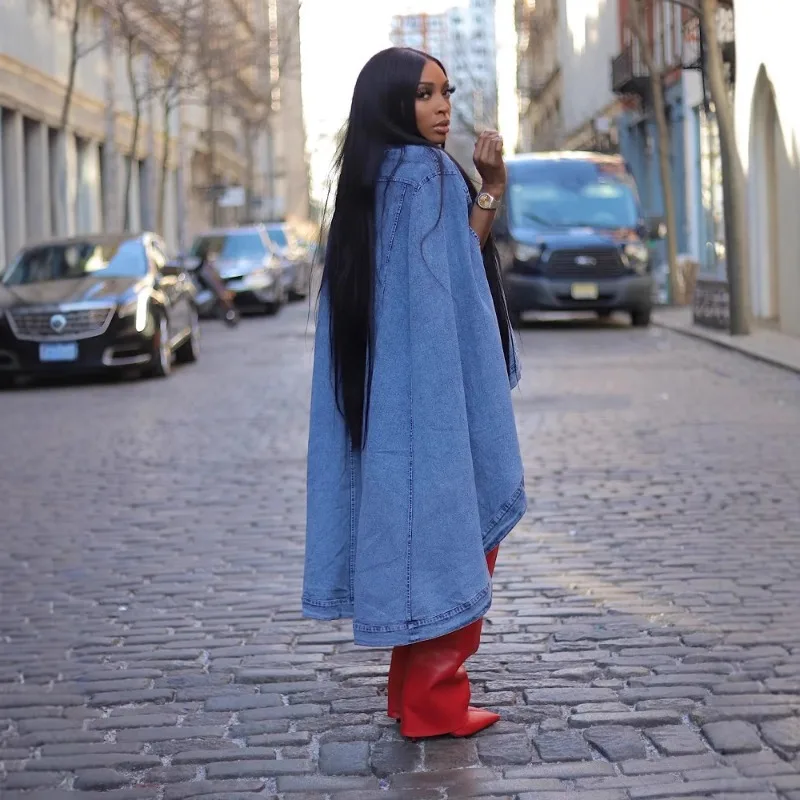 Picture 4: Denim Loose Bat Cardigan Front and Back Long Design Denim Jacket