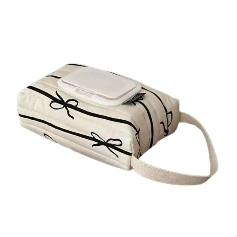 G99A Elegant Striped Wet Wipe Storage Case Comfortable Sturdy Cotton Clutch with Bowknot for Stylish Parents Daily Use