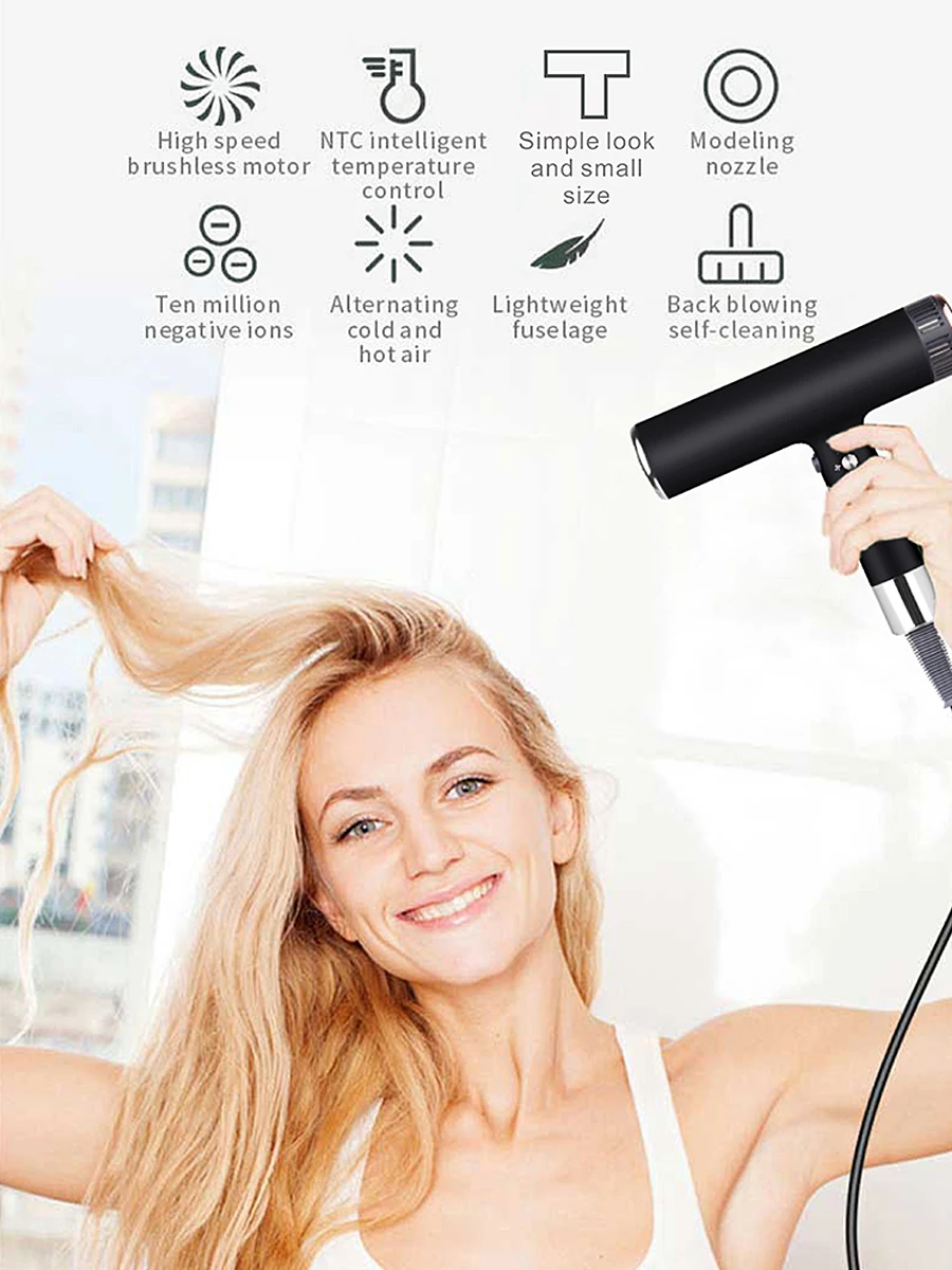 Haartrockner, 1800 W, professioneller, leistungsstarker Haartrockner, schnelle Erwärmung, heiße und kalte Einstellung, negativer ionischer Luftfön