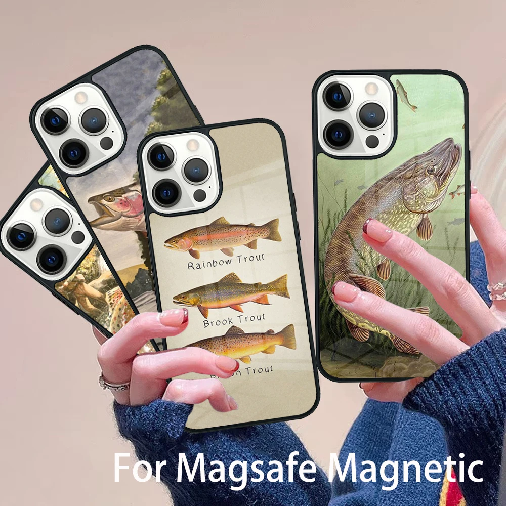

Trout Fish Fishing carp Phone Case Magesafe Magnetic Wireless Charge Cover For IPhone 16 11 12 13 14 15 Pro Max Plus Mini