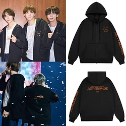 Kpop 2024 ACT PROMISE PRINTE TOUR Same Hoodies Grey Y2k Hooded Shirt Top Women Clothing Loose Pullover Cardigan Sweatshirts