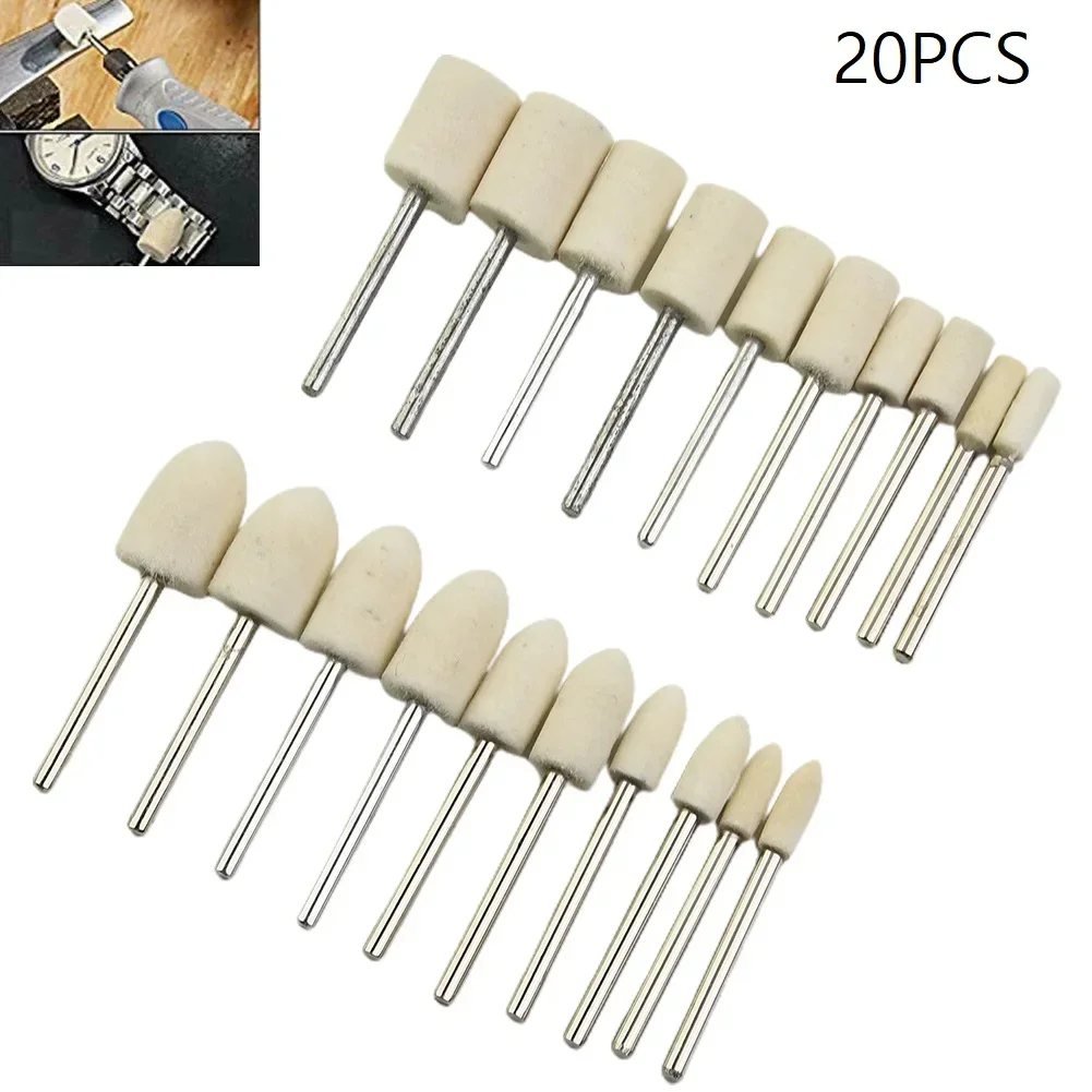 20Pcs Polishing Head Buffing Wheel Soft Felt Grinding Bit For Jewelry Watches Molds Cleaning Polishing Accessories 4/6/8/10/12mm