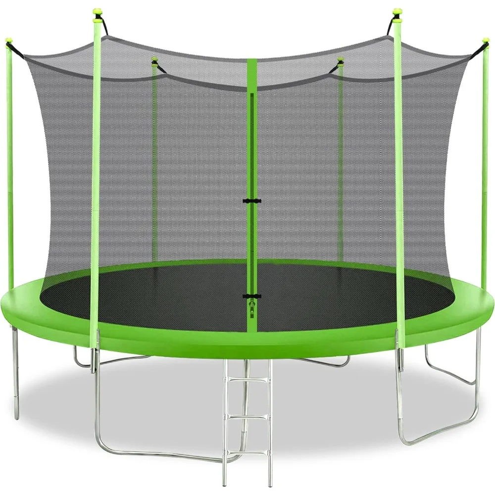 8FT 10FT 12FT 14FT Trampoline with Enclosure Net Outdoor Jump Rectangle Trampoline