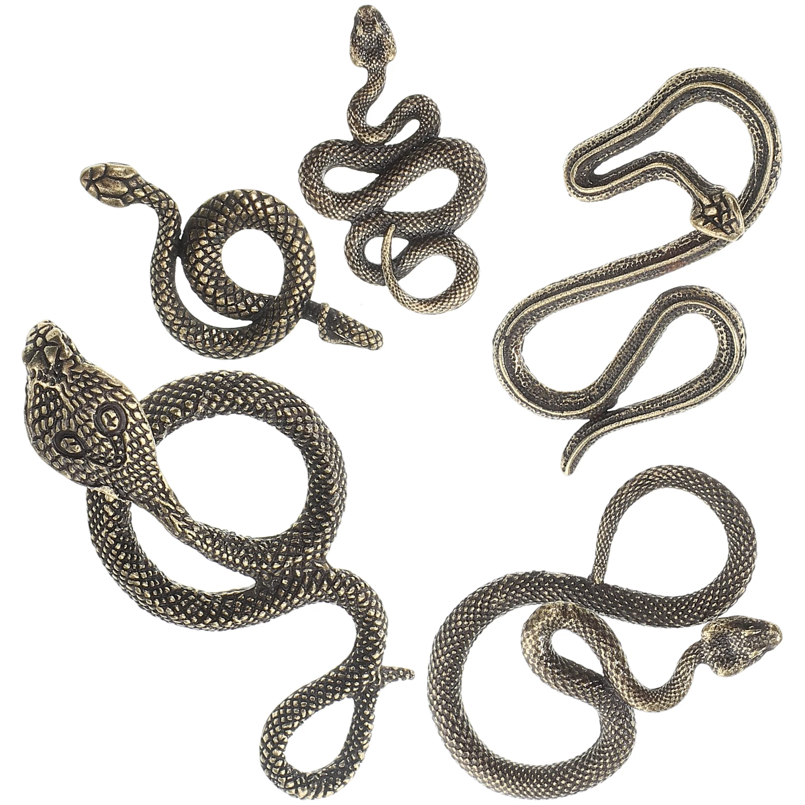 

5pcs Copper Snake Ornaments Chinese Lunar Figurine Living Room Alloy Desktop Decor Realistic Snake Statue Feng Shui Toy