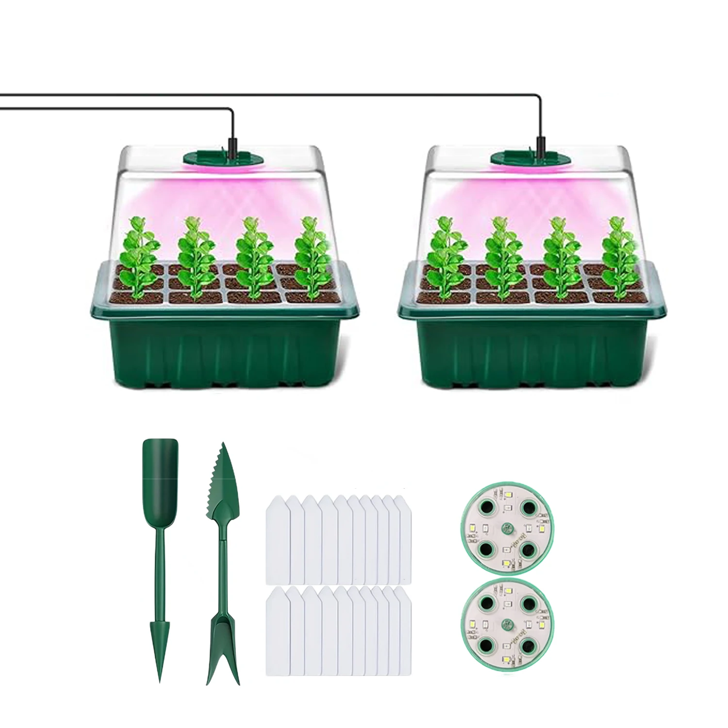 2 Pack Seed Starter Trays with Grow Light with Timing Controller Adjustable Brightness,Gardening Flower Plant Germination Trays