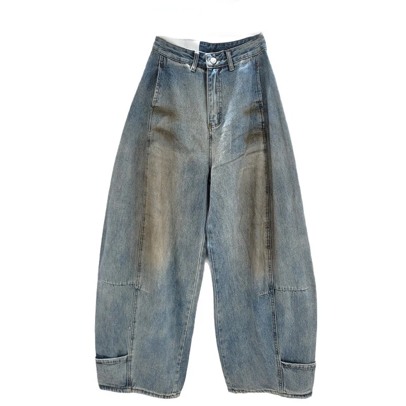 WTHT 2026 Spring Vintage Fashion Women's Do Old Gradient Straight Jeans Trendy High Waist Wide Leg Denim Pants Female 1LS2928
