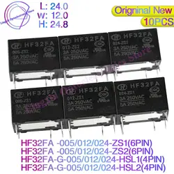 10Pcs/lot HF32FA -G- 005 -012 -024 - ZS1 -ZS3- HSL1 -HSL2 4PIN 5Pin 3A 5A 10A Power relays 5V 12V 24VDC 100% Original new