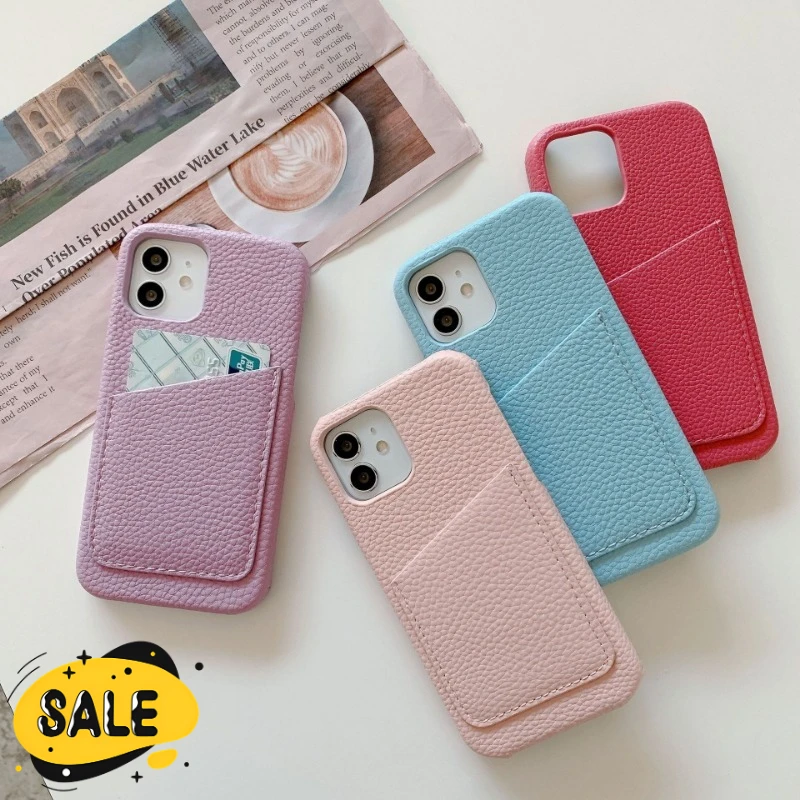 

Fashion Lychee Pattern Phone Case for Iphone 14 13 12 Pro Max 14 Plus Letters CardHolder Leather Shockproof Protector Cover