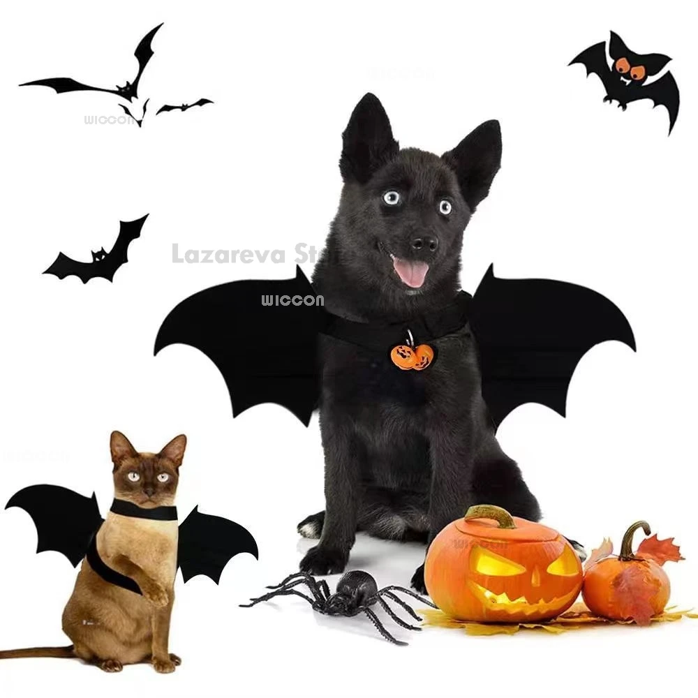 Halloween Pet Cats Dog Puppy Kitty Bat Wings Cosplay Costumes Pumpkin Bell Pet Halloween Cute Funny Animal Party Dress Up Outfit