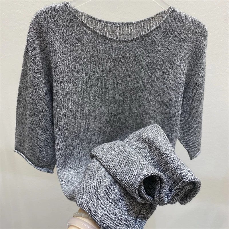 Y2k ฤดูร้อนใหม่คุณภาพสูงผู้หญิงรอบคอผ้าฝ้ายแขนสั้นถักเสื้อยืดแฟชั่นสบายๆหลวมและเรียบง่าย TOP