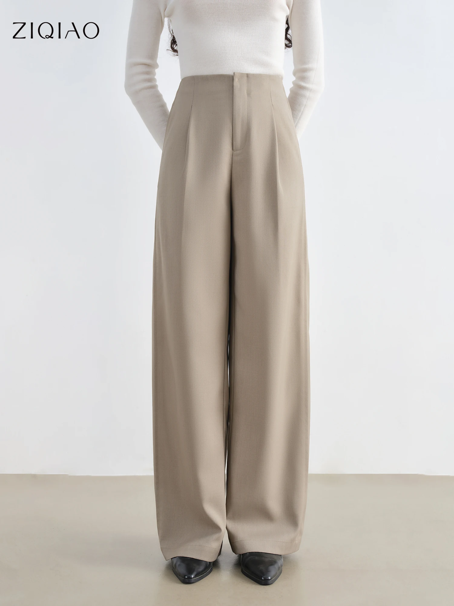 

ZIQIAO Petite Women's Double-Seam Design Floor Length Straight Leg Pants 2025 New Style Slimming Wide-Leg Casual Pants 25ZQ93039