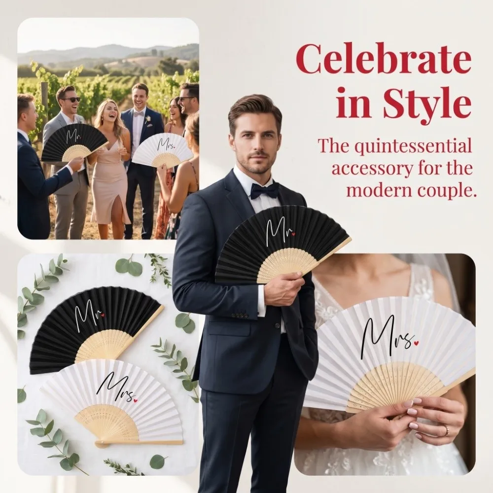 Large Mr Mrs Hand Fan Folding Fan Handmade Husband Wife Couple Hand Fan Party Decoration Fan Crafts Bride Groom Wedding Fan