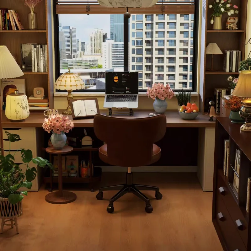 Luxury Retro Style Dormitory Computer Comfortable Sitting Chair for Bedroom, Study, Makeup Room, Office Chair, Swivel Chair