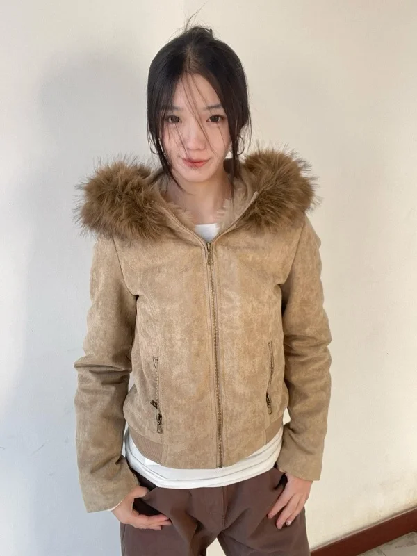 

Корейская ретро-толстовка с капюшоном для женщин: модный свитшот с длинным рукавом, теплый, повседневный, для ежедневной носки