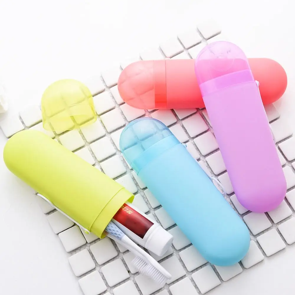 Dopamine Portable Toothbrush Case with Lid Hangable Travel Toothbrush Case Multifunctional Dustproof Toothbrush Storage Box