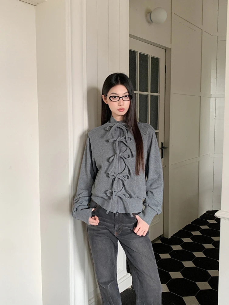 CHEERART Grey Sweatshirt Fall Clothes 2024 Women Outerwears Zipper Up Designer Hoodies Long Sleeve Fashion Sweatshirt