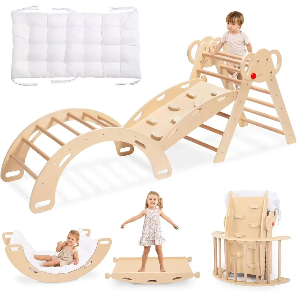 

Pikler Triangle Climbing Set with Cushion,Foldable 8 in 1 Jungle Gyms for Toddlers 1-3, Indoor Playground for Kids,Baby M